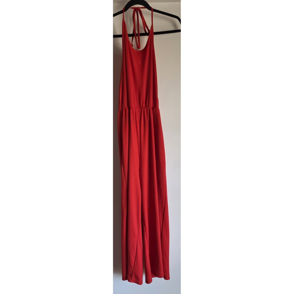 Revamped Red Jumpsuit Women L Sleeveless Ribbed Romper Playsuit One-Piece